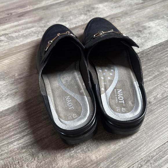 Naot Halny Bit Loafer‎ Mules Black Leather Round Toe Block Heel Size EU43 US 12